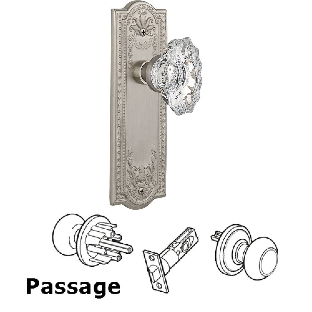 Nostalgic Warehouse Passage Meadows Plate with Chateau Door Knob in Satin Nickel