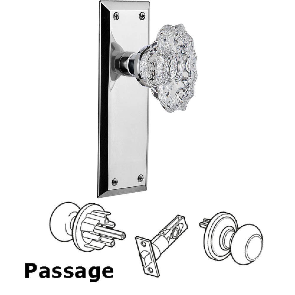 Nostalgic Warehouse Passage New York Plate with Chateau Door Knob in Bright Chrome