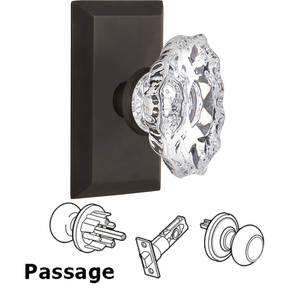 Nostalgic Warehouse Full Passage Set Without Keyhole - Studio Plate with Chateau Crystal Knob in Oil Rubbed Bronze