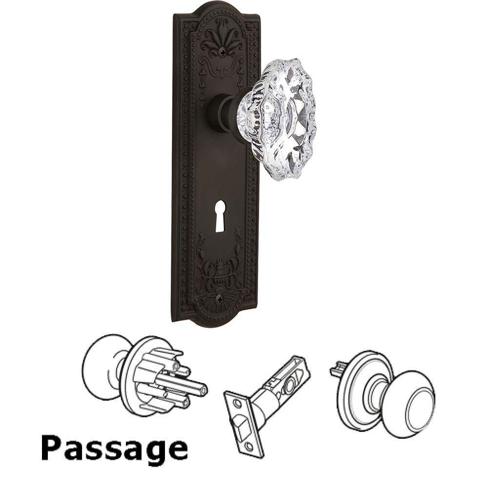 Nostalgic Warehouse Full Passage Set With Keyhole - Meadows Plate with Chateau Crystal Knob in Oil Rubbed Bronze