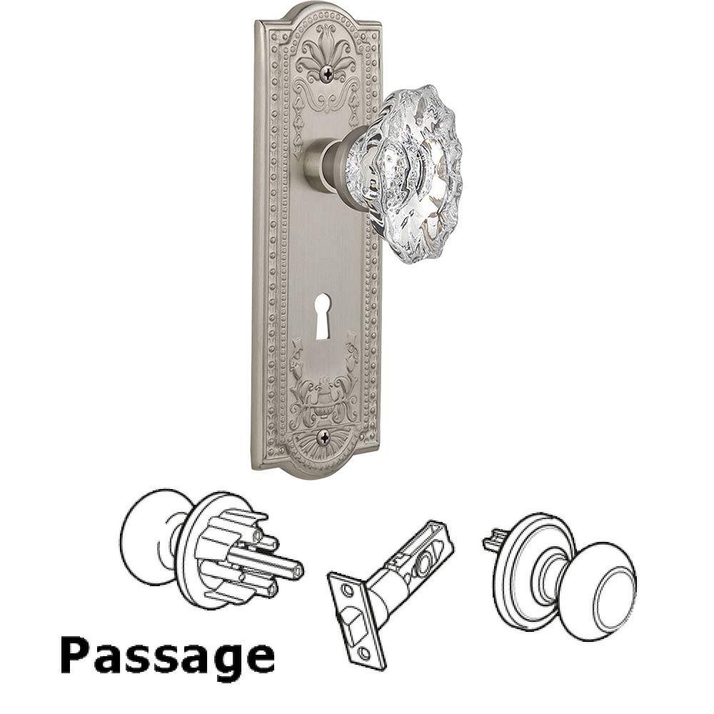 Nostalgic Warehouse Full Passage Set With Keyhole - Meadows Plate with Chateau Crystal Knob in Satin Nickel