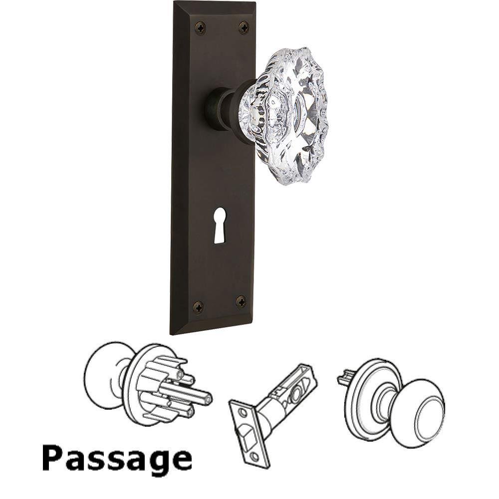 Nostalgic Warehouse Full Passage Set With Keyhole - New York Plate with Chateau Crystal Knob in Oil Rubbed Bronze