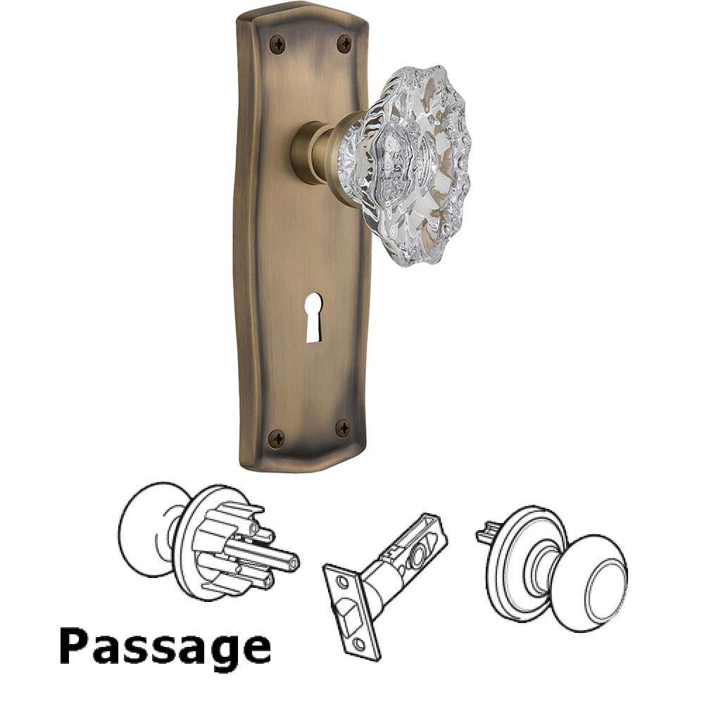 Nostalgic Warehouse Full Passage Set With Keyhole - Prairie Plate with Chateau Crystal Knob in Antique Brass