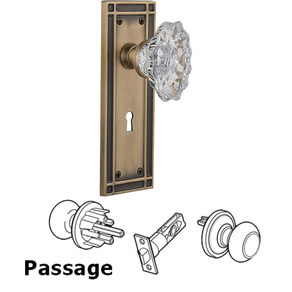 Nostalgic Warehouse Full Passage Set With Keyhole - Mission Plate with Chateau Crystal Knob in Antique Brass
