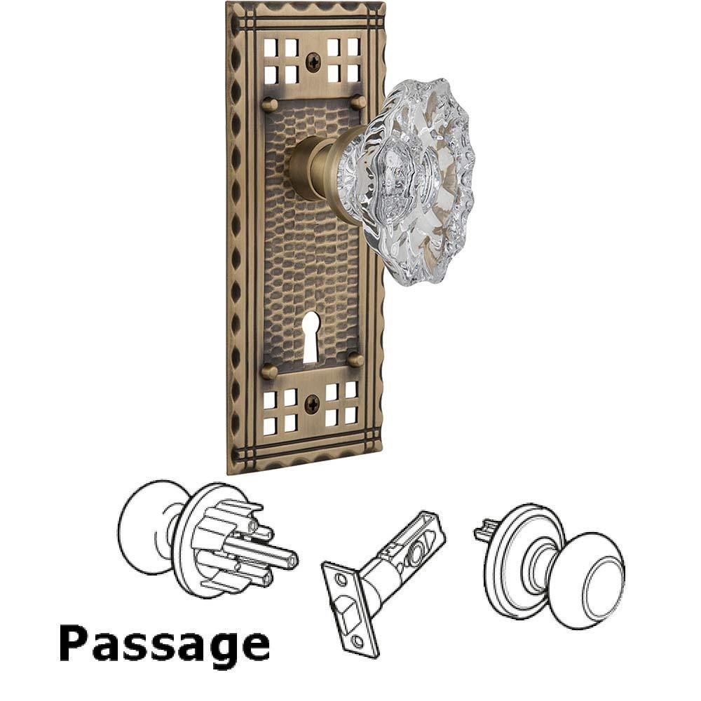 Nostalgic Warehouse Passage Craftsman Plate with Keyhole and Chateau Door Knob in Antique Brass
