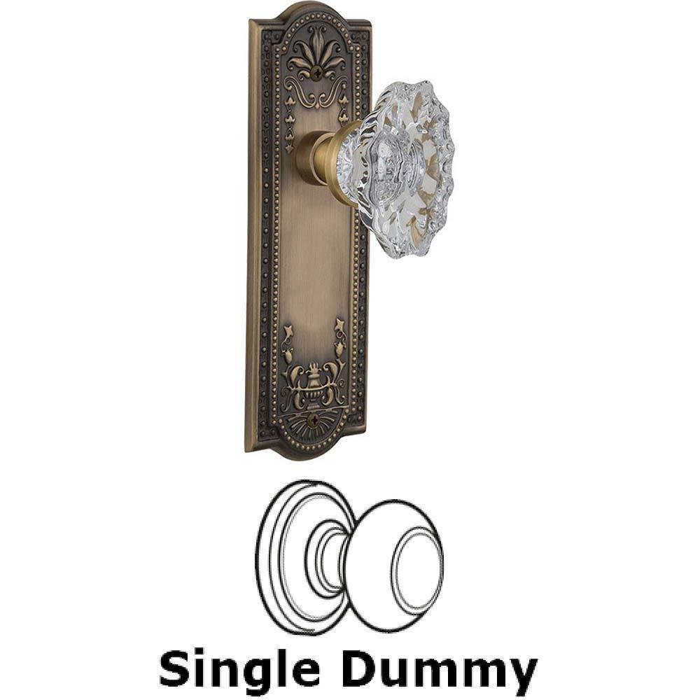 Nostalgic Warehouse Single Dummy Knob Without Keyhole - Meadows Plate with Chateau Crystal Knob in Antique Brass