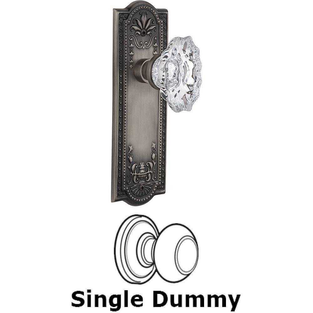 Nostalgic Warehouse Single Dummy Knob Without Keyhole - Meadows Plate with Chateau Crystal Knob in Antique Pewter