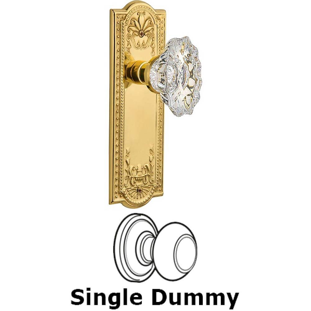 Nostalgic Warehouse Single Dummy Knob Without Keyhole - Meadows Plate with Chateau Crystal Knob in Unlacquered Brass