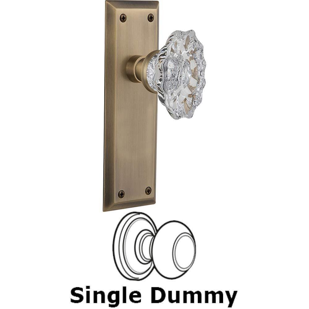 Nostalgic Warehouse Single Dummy Knob Without Keyhole - New York Plate with Chateau Crystal Knob in Antique Brass