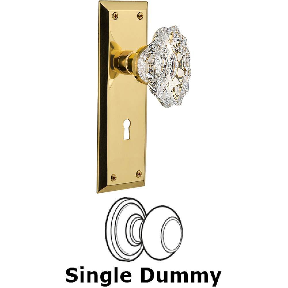 Nostalgic Warehouse Single Dummy Knob With Keyhole - New York Plate with Chateau Crystal Knob in Unlacquered Brass