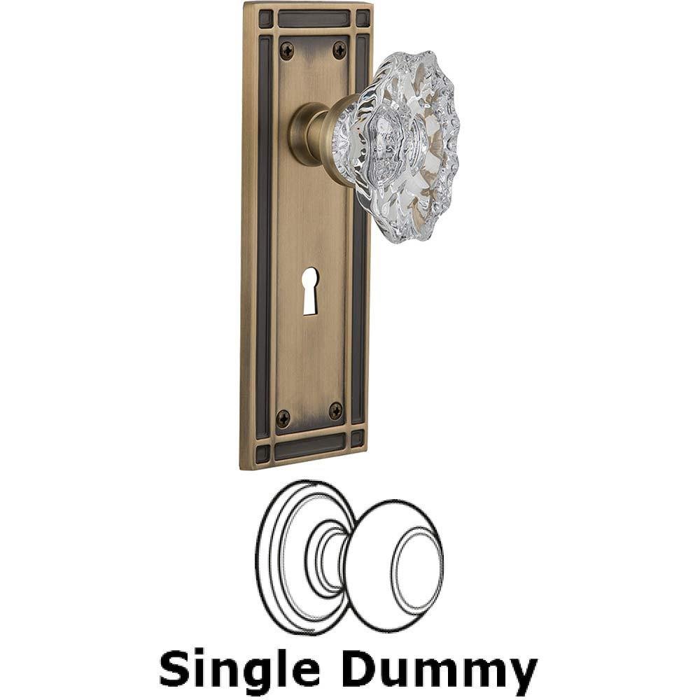 Nostalgic Warehouse Single Dummy Knob With Keyhole - Mission Plate with Chateau Crystal Knob in Antique Brass