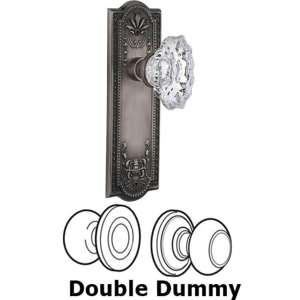 Nostalgic Warehouse Double Dummy Set Without Keyhole - Meadows Plate with Chateau Crystal Knob in Antique Pewter