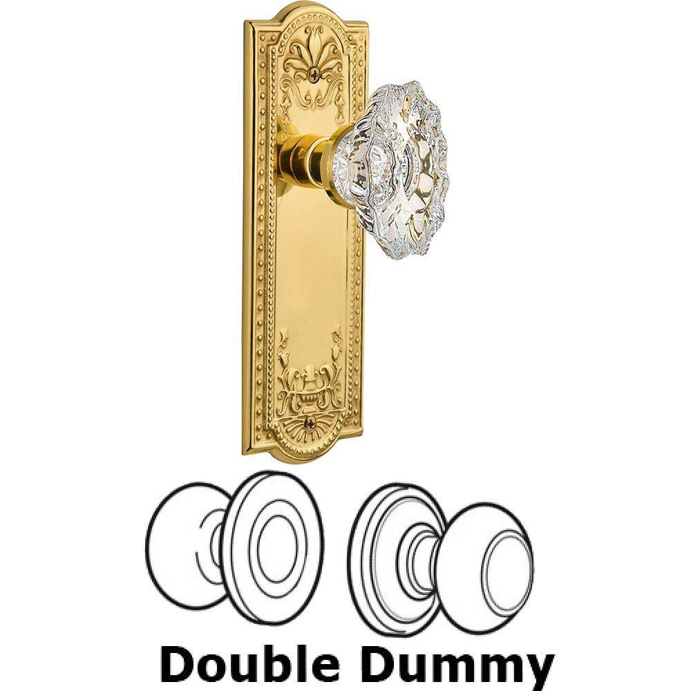 Nostalgic Warehouse Double Dummy Set Without Keyhole - Meadows Plate with Chateau Crystal Knob in Polished Brass