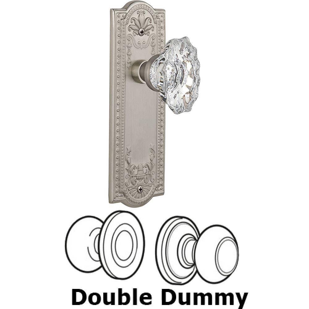 Nostalgic Warehouse Double Dummy Set Without Keyhole - Meadows Plate with Chateau Crystal Knob in Satin Nickel