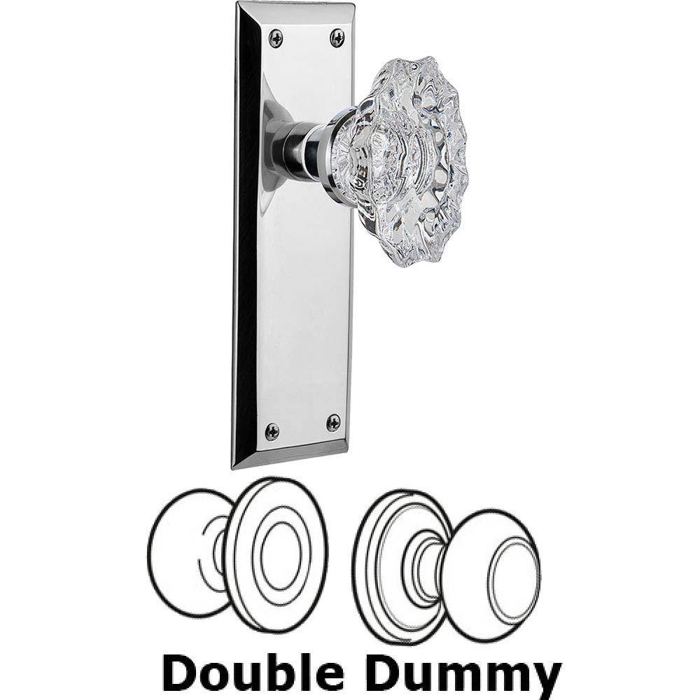 Nostalgic Warehouse Double Dummy Set Without Keyhole - New York Plate with Chateau Crystal Knob in Bright Chrome