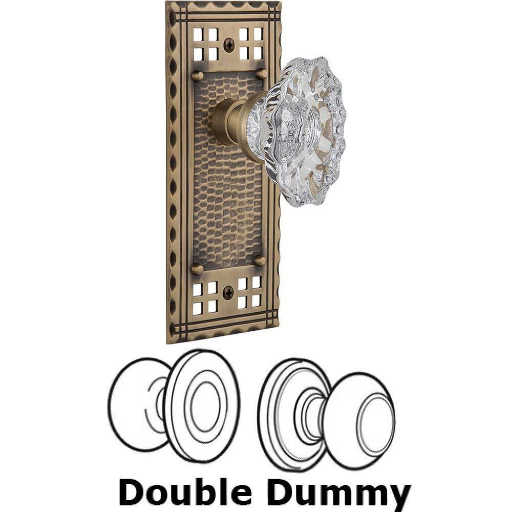 Nostalgic Warehouse Double Dummy Set Without Keyhole - Craftsman Plate with Chateau Crystal Knob in Antique Brass