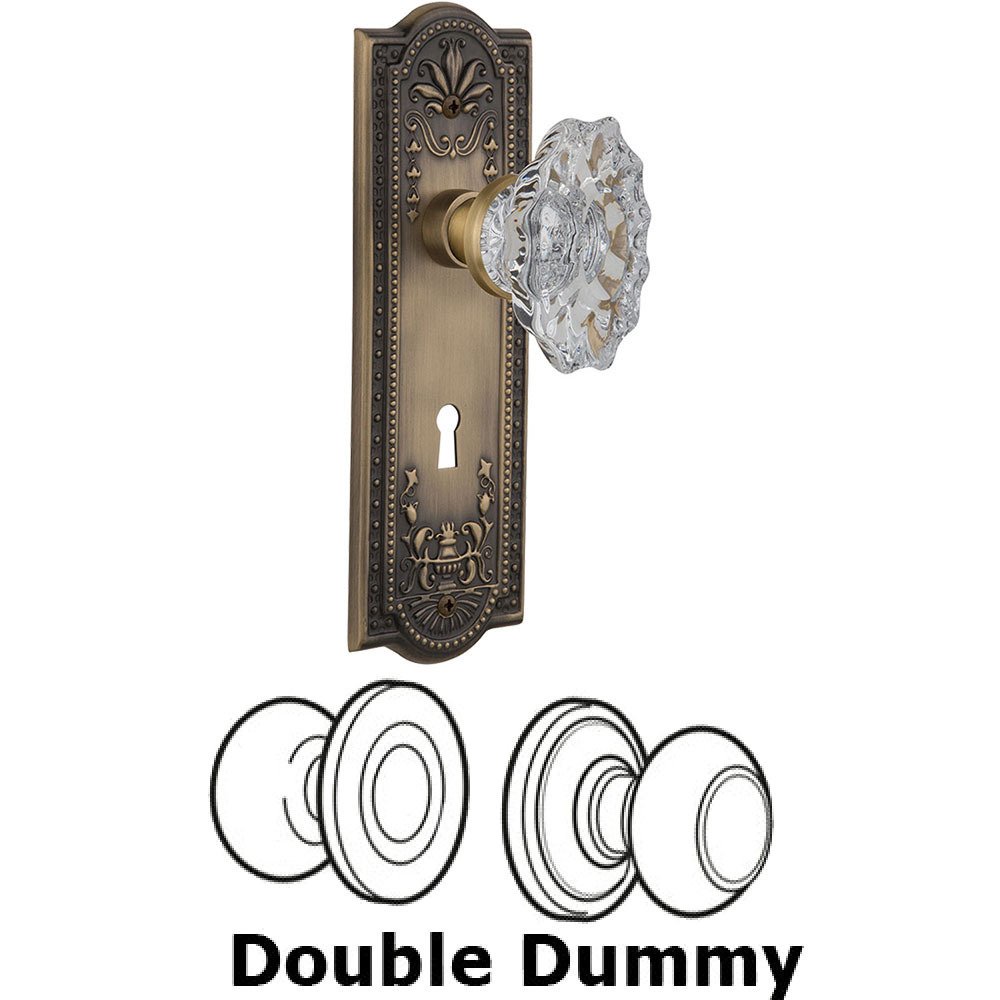 Nostalgic Warehouse Double Dummy Set With Keyhole - Meadows Plate with Chateau Crystal Knob in Antique Brass