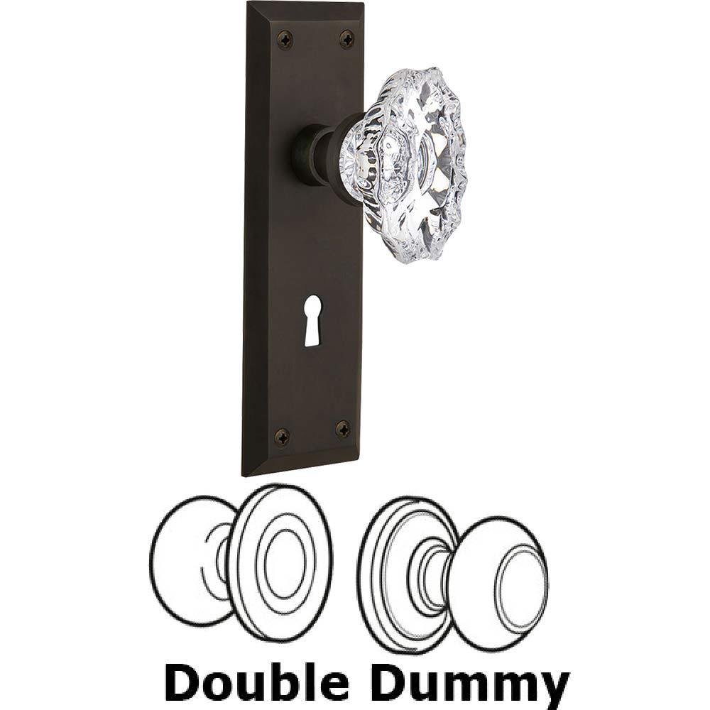 Nostalgic Warehouse Double Dummy Set With Keyhole - New York Plate with Chateau Crystal Knob in Oil Rubbed Bronze