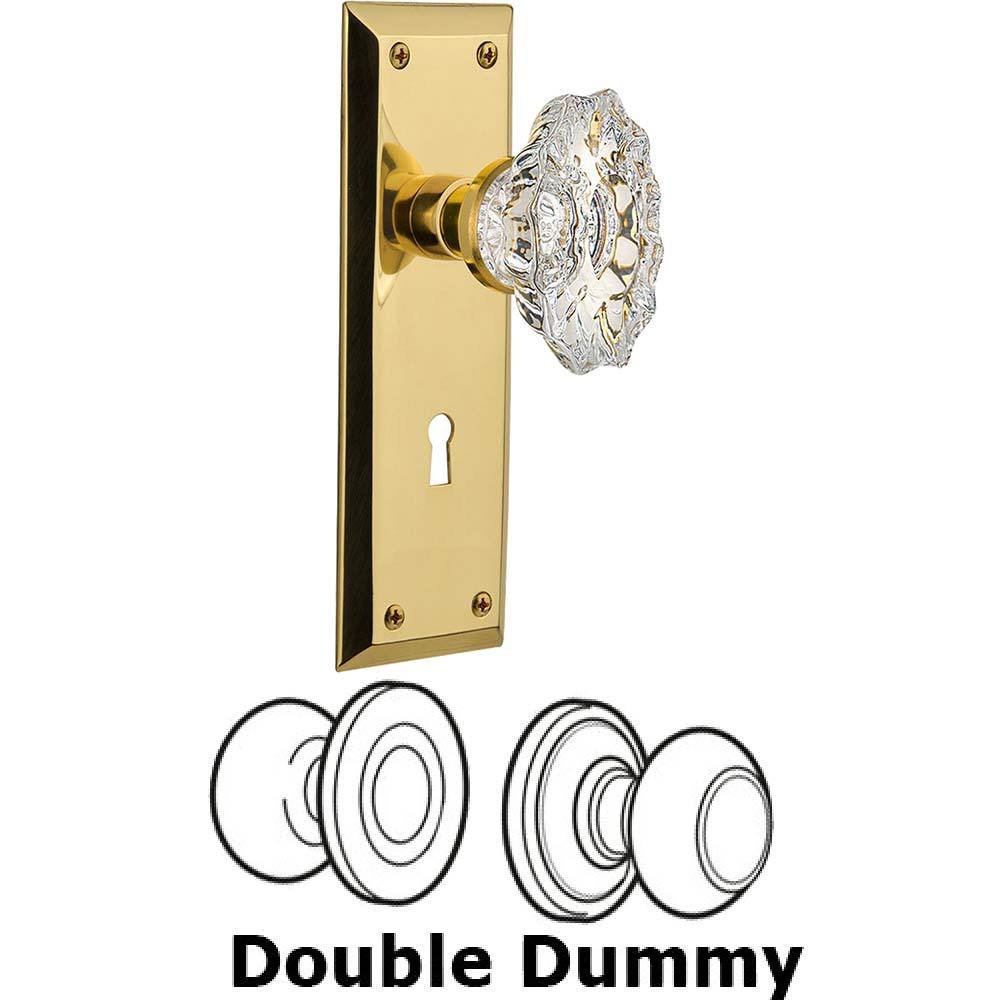 Nostalgic Warehouse Double Dummy Set With Keyhole - New York Plate with Chateau Crystal Knob in Polished Brass