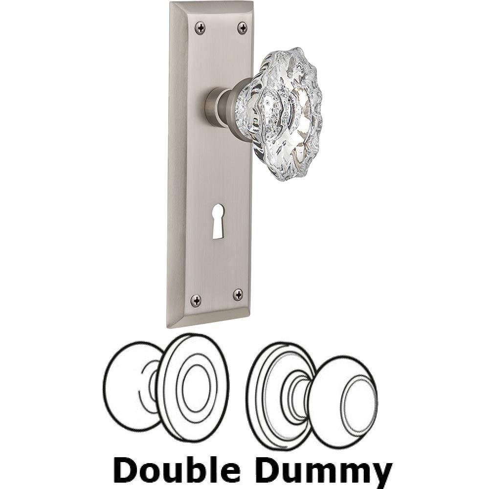 Nostalgic Warehouse Double Dummy Set With Keyhole - New York Plate with Chateau Crystal Knob in Satin Nickel
