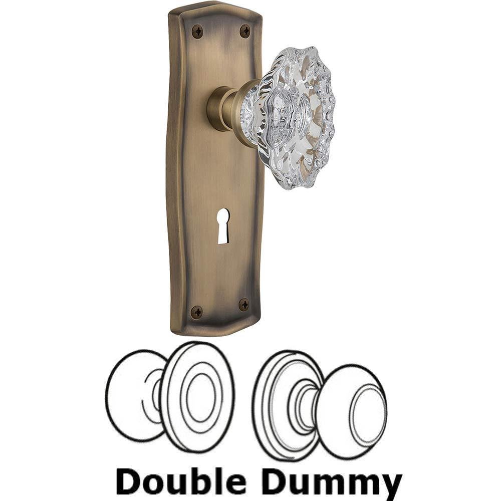 Nostalgic Warehouse Double Dummy Set With Keyhole - Prairie Plate with Chateau Crystal Knob in Antique Brass