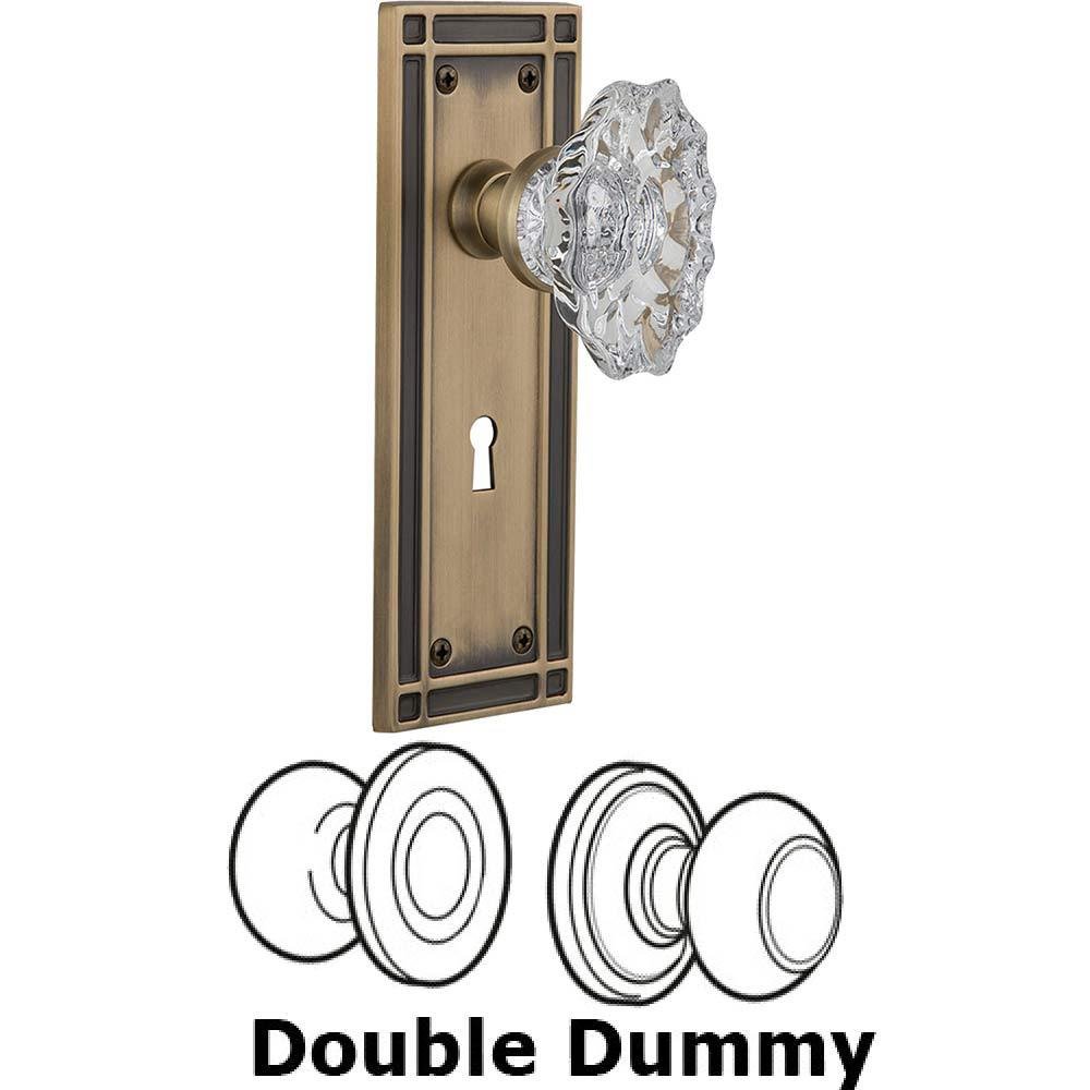Nostalgic Warehouse Double Dummy Set With Keyhole - Mission Plate with Chateau Crystal Knob in Antique Brass