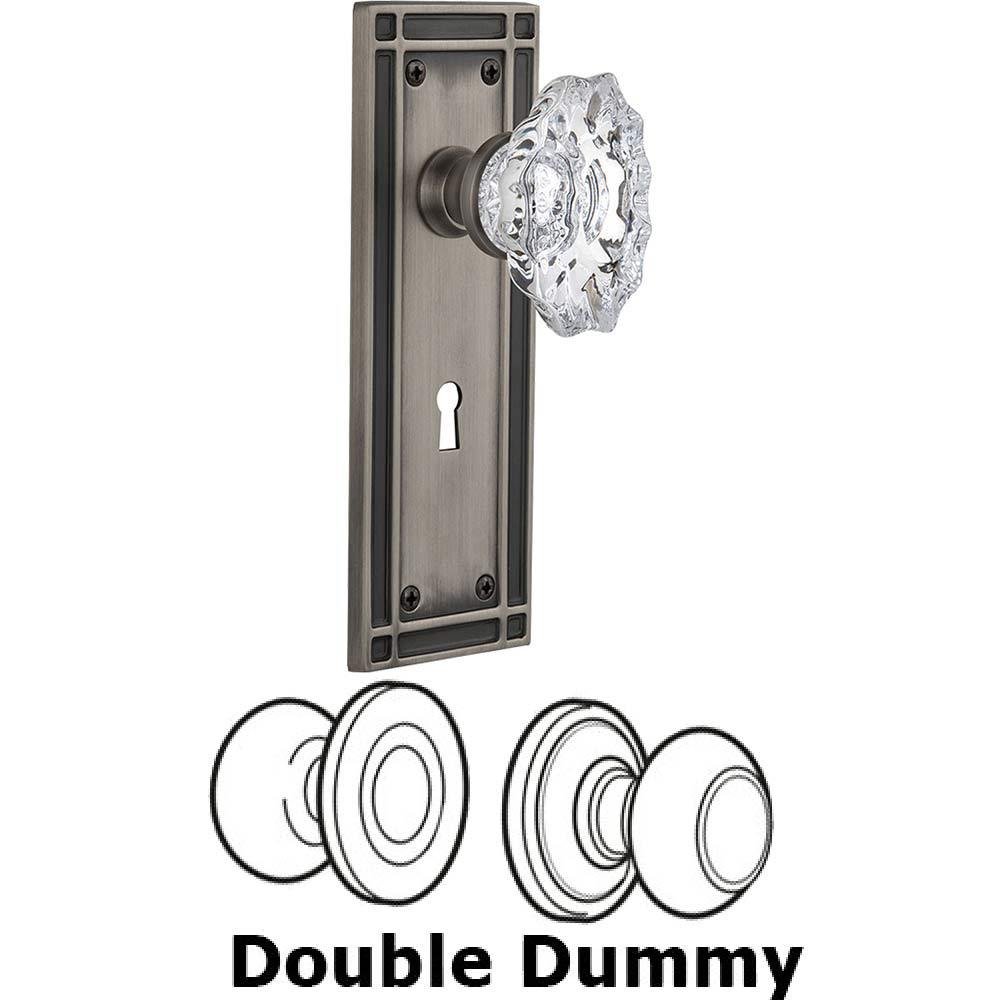 Nostalgic Warehouse Double Dummy Set With Keyhole - Mission Plate with Chateau Crystal Knob in Antique Pewter