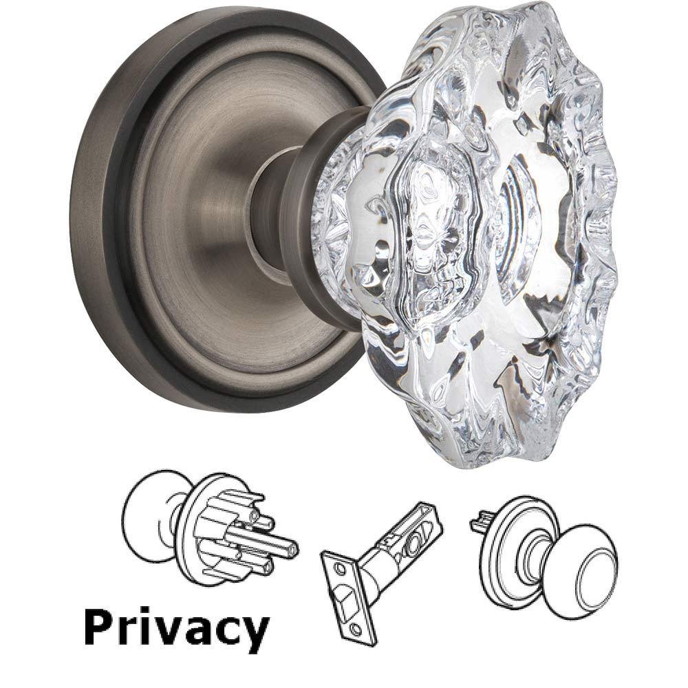 Nostalgic Warehouse Complete Privacy Set Without Keyhole - Classic Rosette with Chateau Crystal Knob in Antique Pewter
