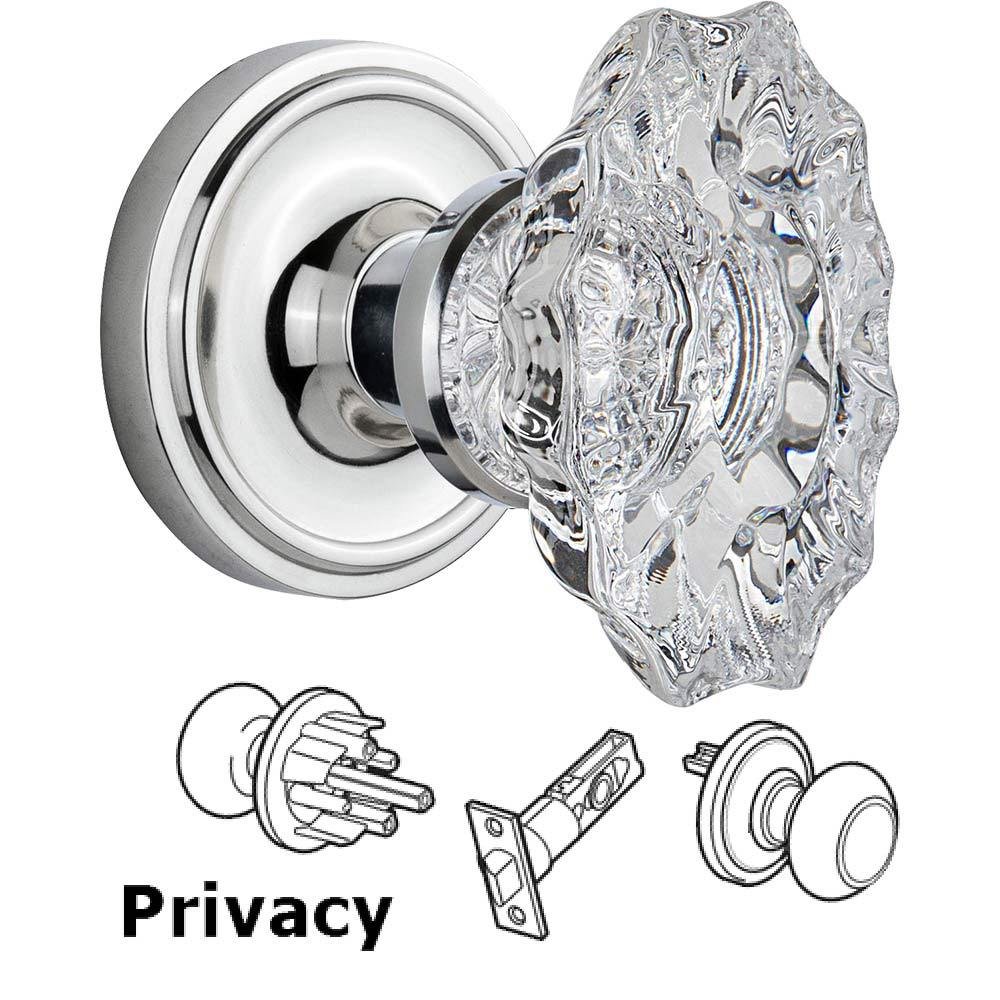 Nostalgic Warehouse Complete Privacy Set Without Keyhole - Classic Rosette with Chateau Crystal Knob in Bright Chrome