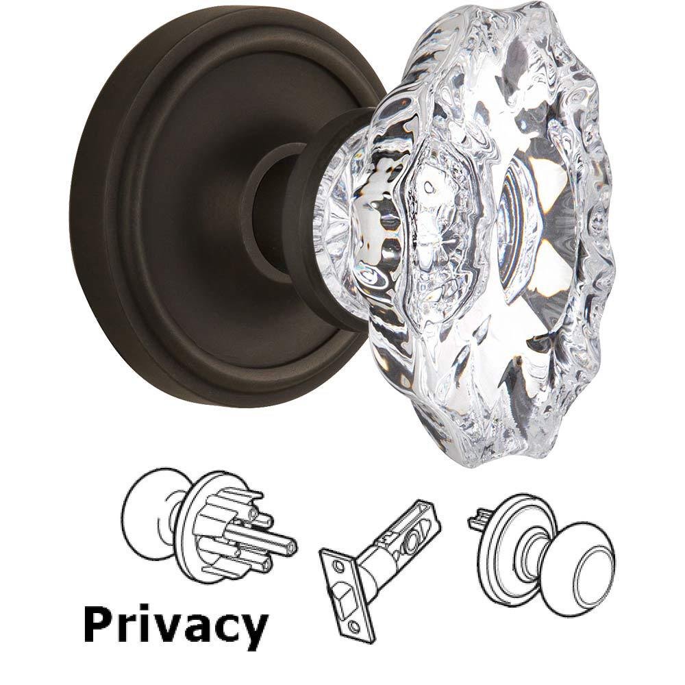 Nostalgic Warehouse Complete Privacy Set Without Keyhole - Classic Rosette with Chateau Crystal Knob in Oil Rubbed Bronze