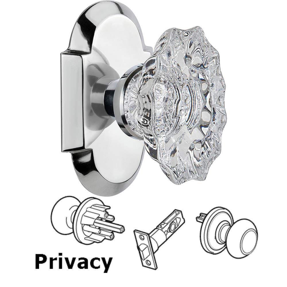 Nostalgic Warehouse Complete Privacy Set Without Keyhole - Cottage Plate with Chateau Crystal Knob in Bright Chrome