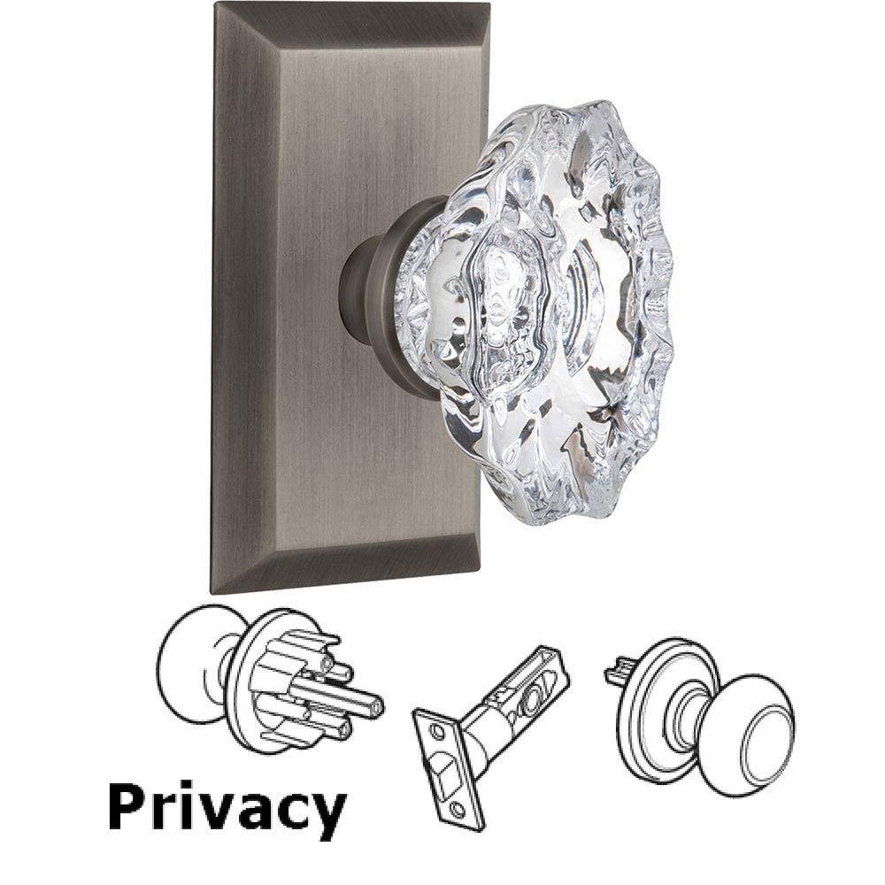 Nostalgic Warehouse Complete Privacy Set Without Keyhole - Studio Plate with Chateau Crystal Knob in Antique Pewter