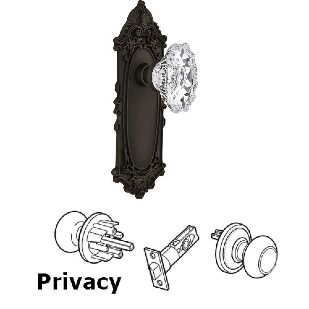 Nostalgic Warehouse Complete Privacy Set Without Keyhole - Victorian Plate with Chateau Crystal Knob in Oil Rubbed Bronze
