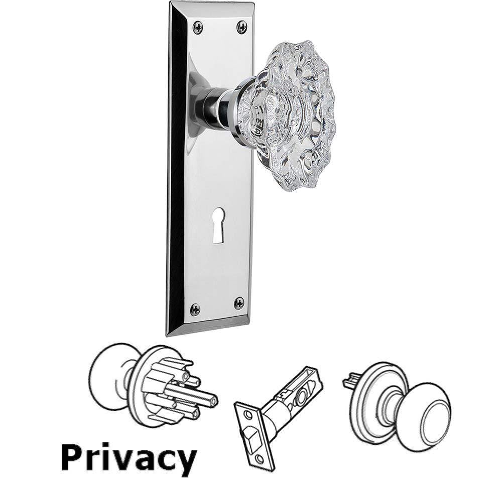 Nostalgic Warehouse Complete Privacy Set With Keyhole - New York Plate with Chateau Crystal Knob in Bright Chrome