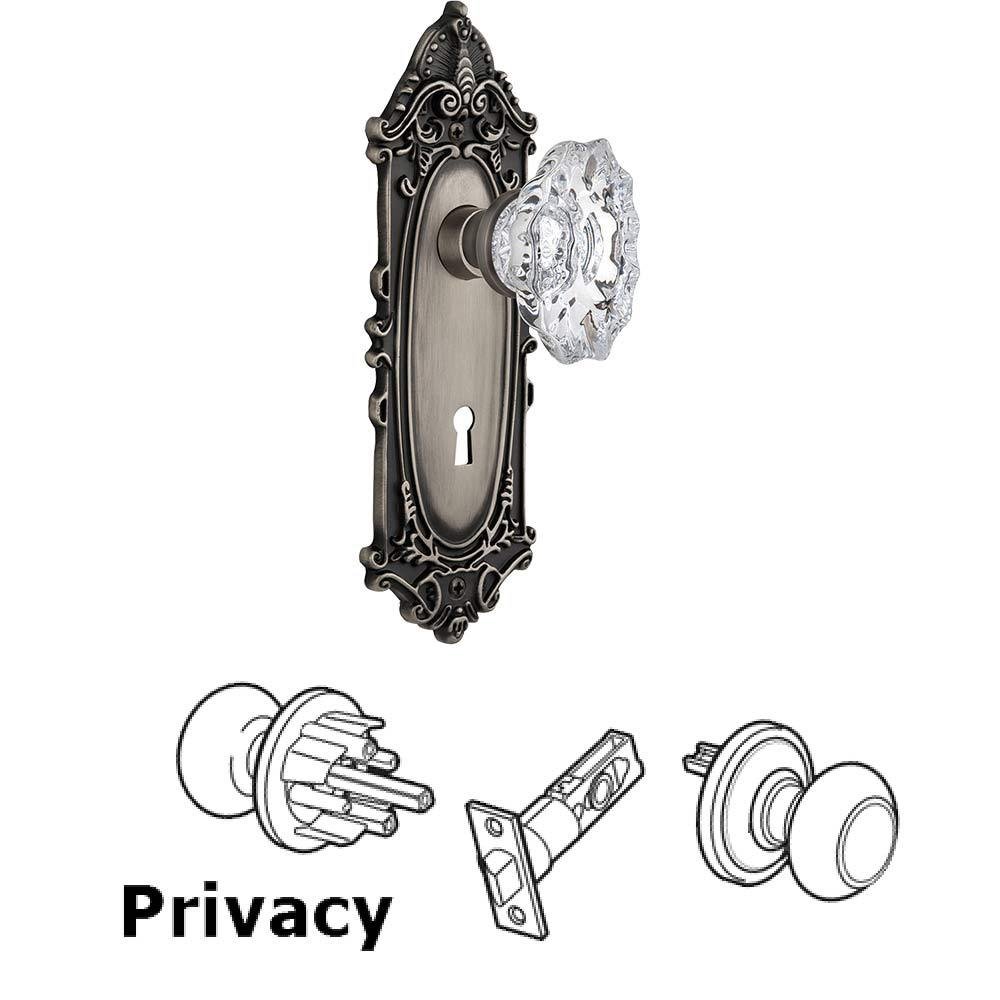 Nostalgic Warehouse Complete Privacy Set With Keyhole - Victorian Plate with Chateau Crystal Knob in Antique Pewter