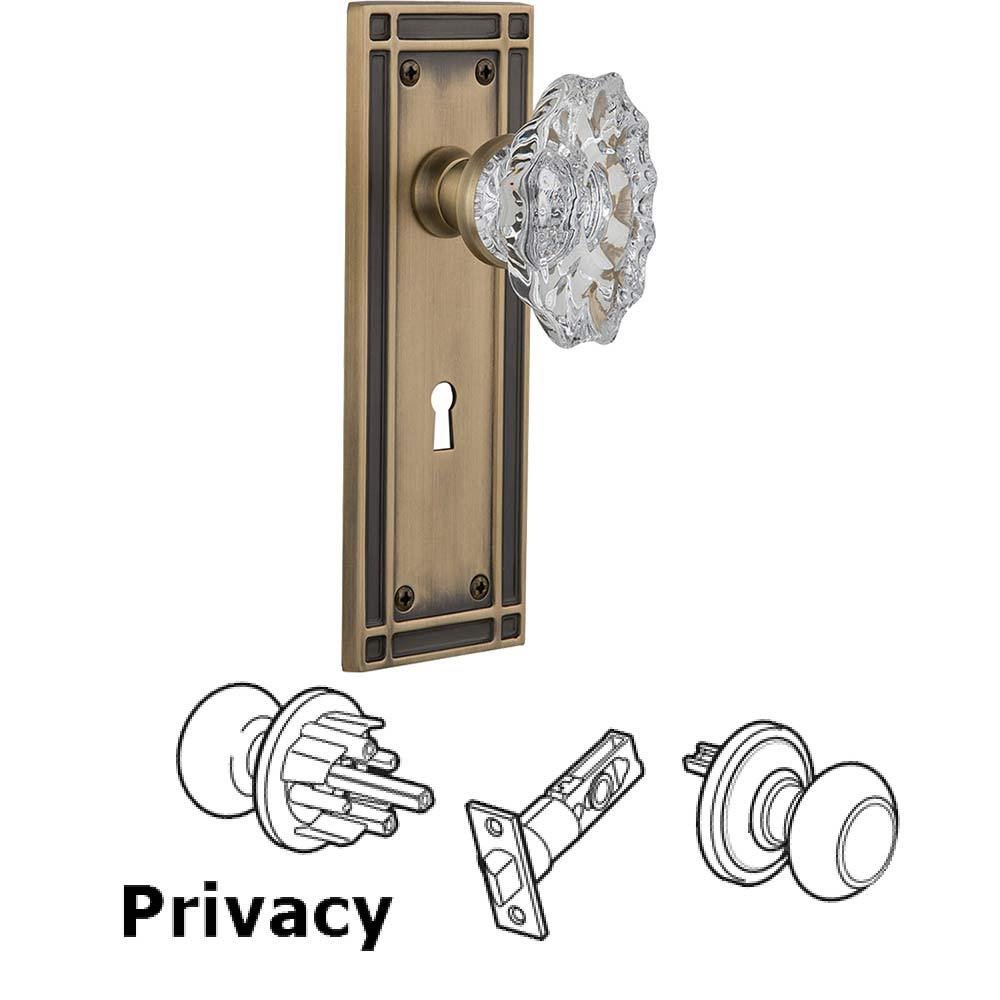 Nostalgic Warehouse Complete Privacy Set With Keyhole - Mission Plate with Chateau Crystal Knob in Antique Brass