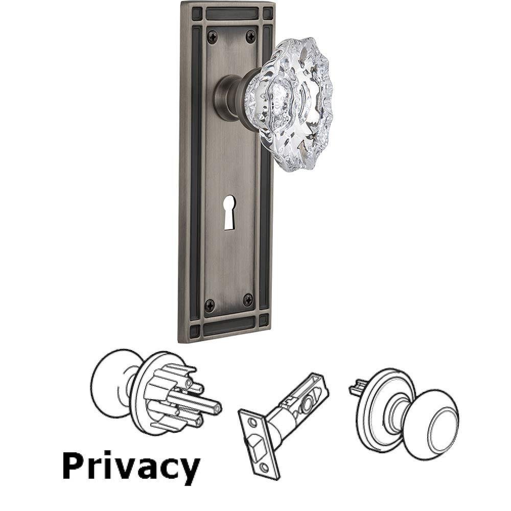 Nostalgic Warehouse Complete Privacy Set With Keyhole - Mission Plate with Chateau Crystal Knob in Antique Pewter