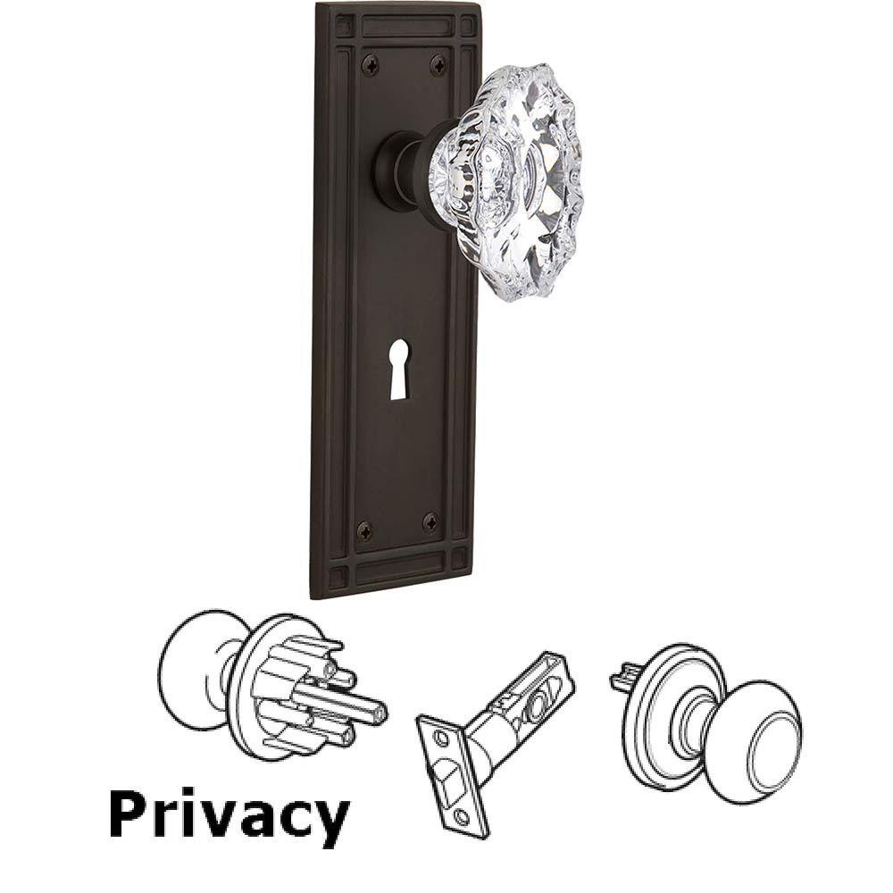 Nostalgic Warehouse Complete Privacy Set With Keyhole - Mission Plate with Chateau Crystal Knob in Oil Rubbed Bronze