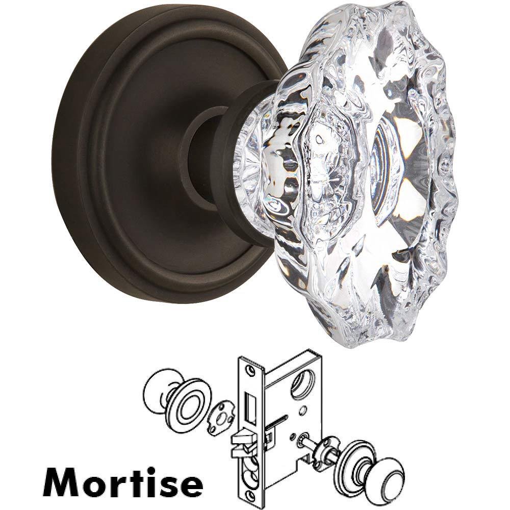 Nostalgic Warehouse Complete Mortise Lockset - Classic Rosette with Chateau Crystal Knob in Oil Rubbed Bronze