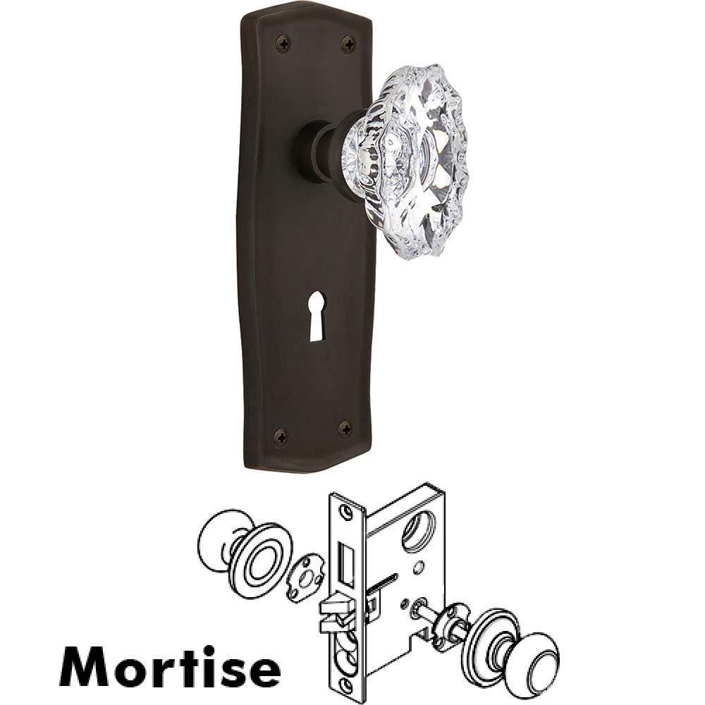 Nostalgic Warehouse Complete Mortise Lockset - Prairie Plate with Chateau Crystal Knob in Oil Rubbed Bronze