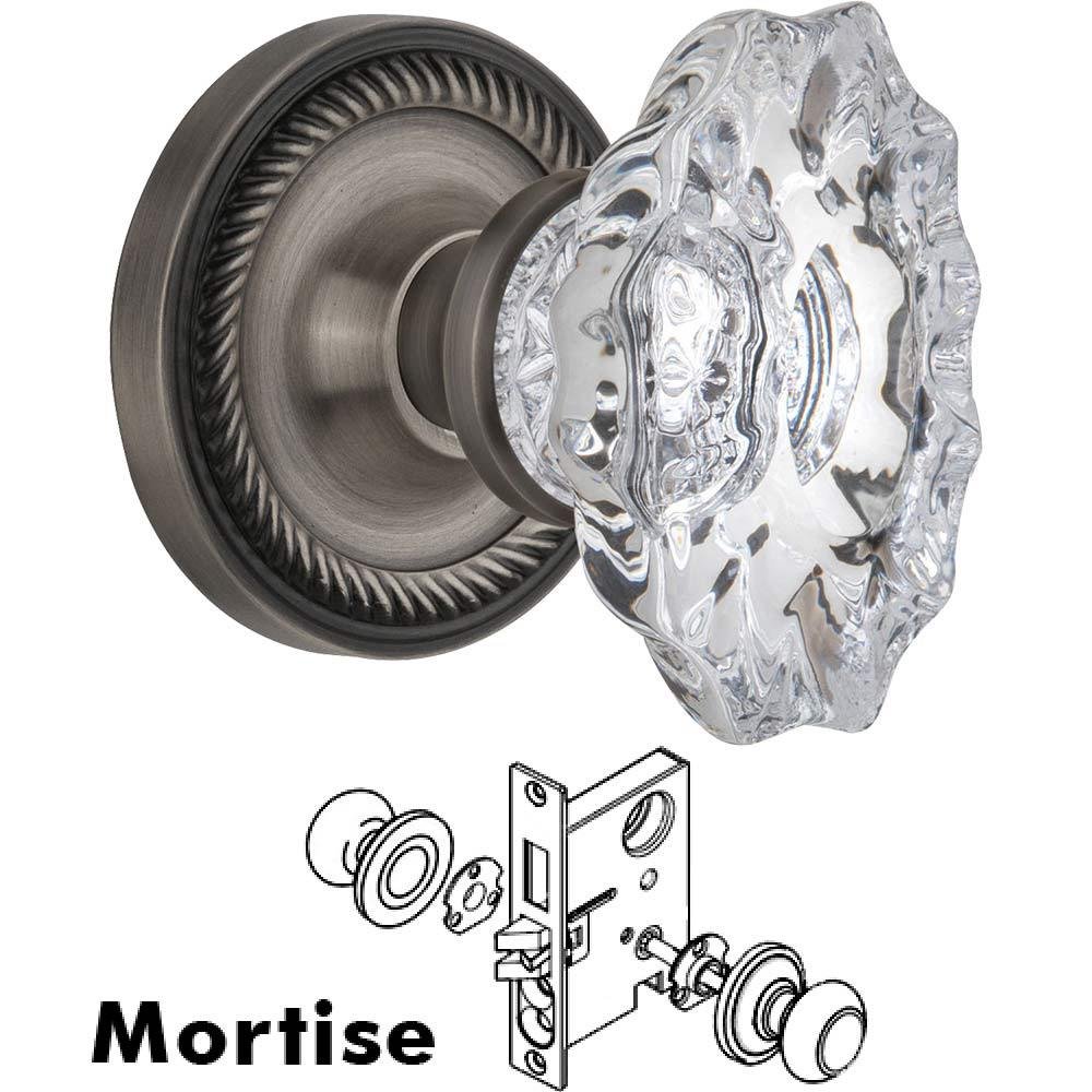 Nostalgic Warehouse Complete Mortise Lockset - Rope Rosette with Chateau Crystal Knob in Antique Pewter
