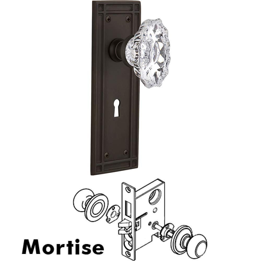 Nostalgic Warehouse Complete Mortise Lockset - Mission Plate with Chateau Crystal Knob in Oil Rubbed Bronze