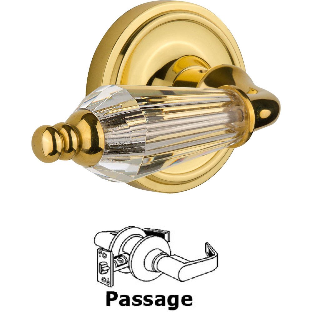 Nostalgic Warehouse Full Passage Set Without Keyhole - Classic Rosette with Parlour Crystal Lever in Polished Brass