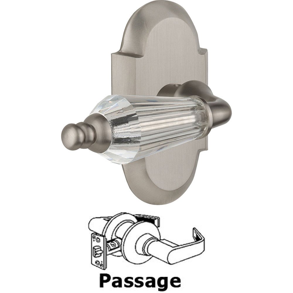 Nostalgic Warehouse Full Passage Set Without Keyhole - Cottage Plate with Parlour Crystal Lever in Satin Nickel