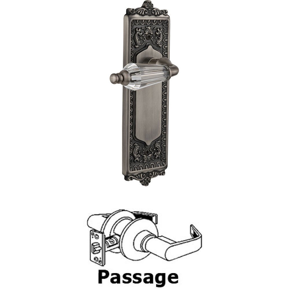 Nostalgic Warehouse Full Passage Set Without Keyhole - Egg & Dart Plate with Parlor Crystal Lever in Antique Pewter