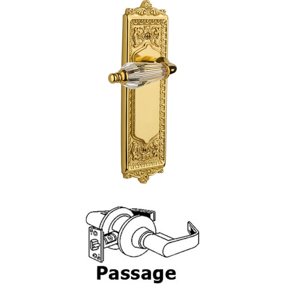 Nostalgic Warehouse Full Passage Set Without Keyhole - Egg & Dart Plate with Parlor Crystal Lever in Polished Brass