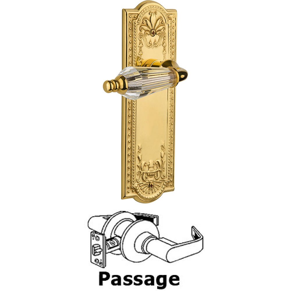 Nostalgic Warehouse Full Passage Set Without Keyhole - Meadows Plate with Parlor Crystal Lever in Polished Brass