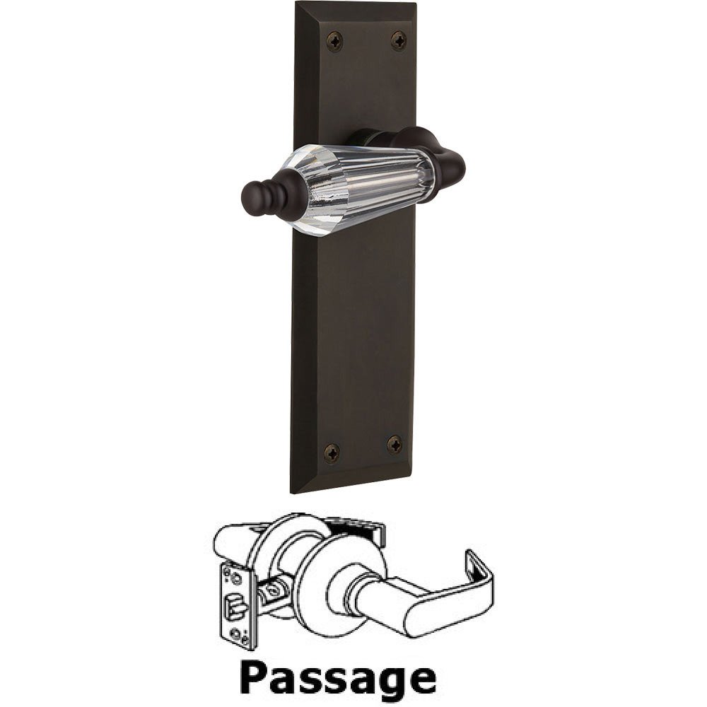 Nostalgic Warehouse Full Passage Set Without Keyhole - New York Plate with Parlor Crystal Lever in Oil Rubbed Bronze