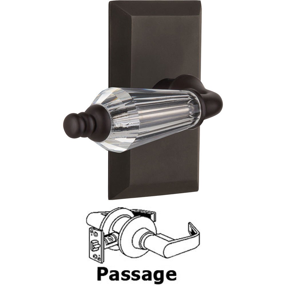Nostalgic Warehouse Full Passage Set Without Keyhole - Studio Plate with Parlour Crystal Lever in Oil Rubbed Bronze