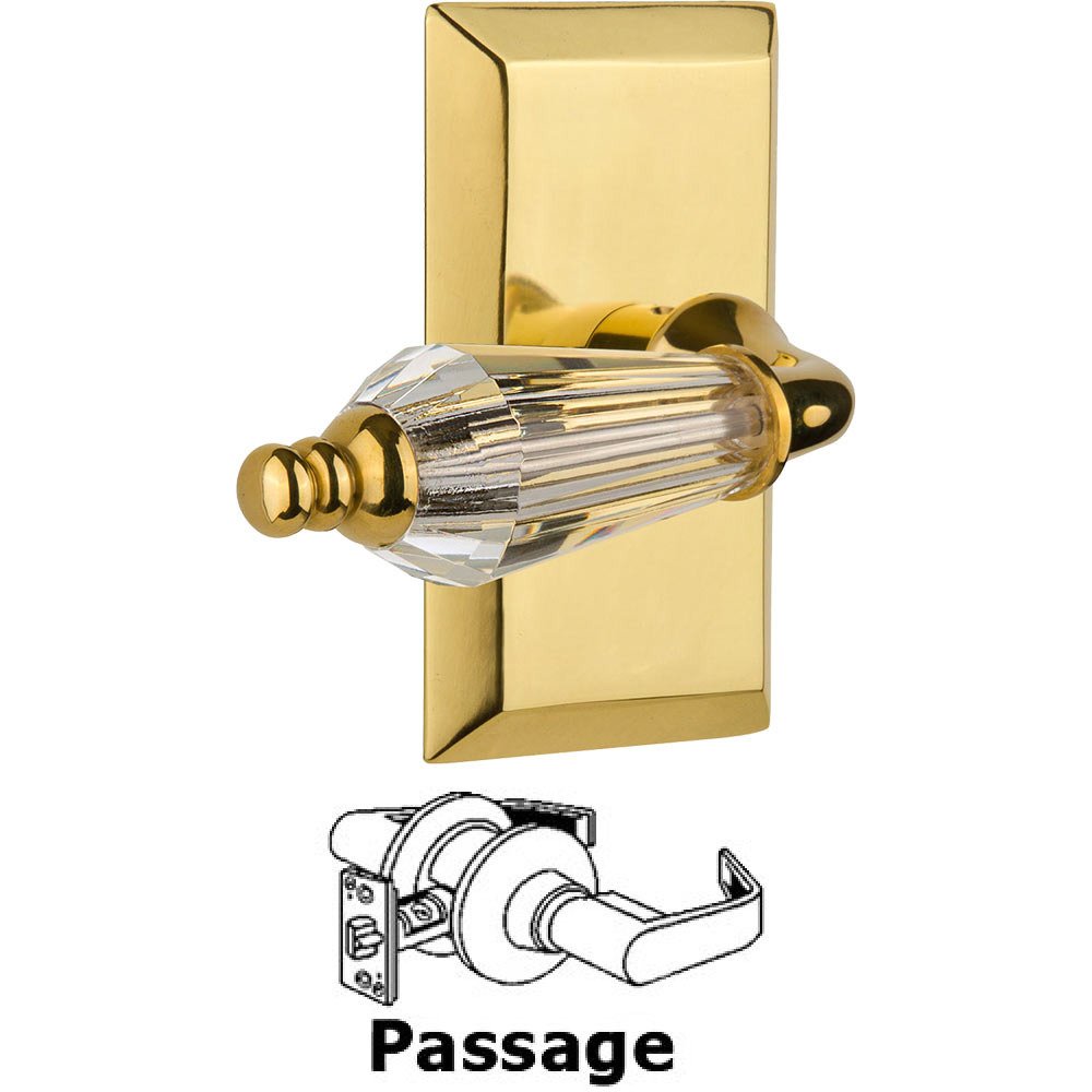 Nostalgic Warehouse Full Passage Set Without Keyhole - Studio Plate with Parlour Crystal Lever in Polished Brass